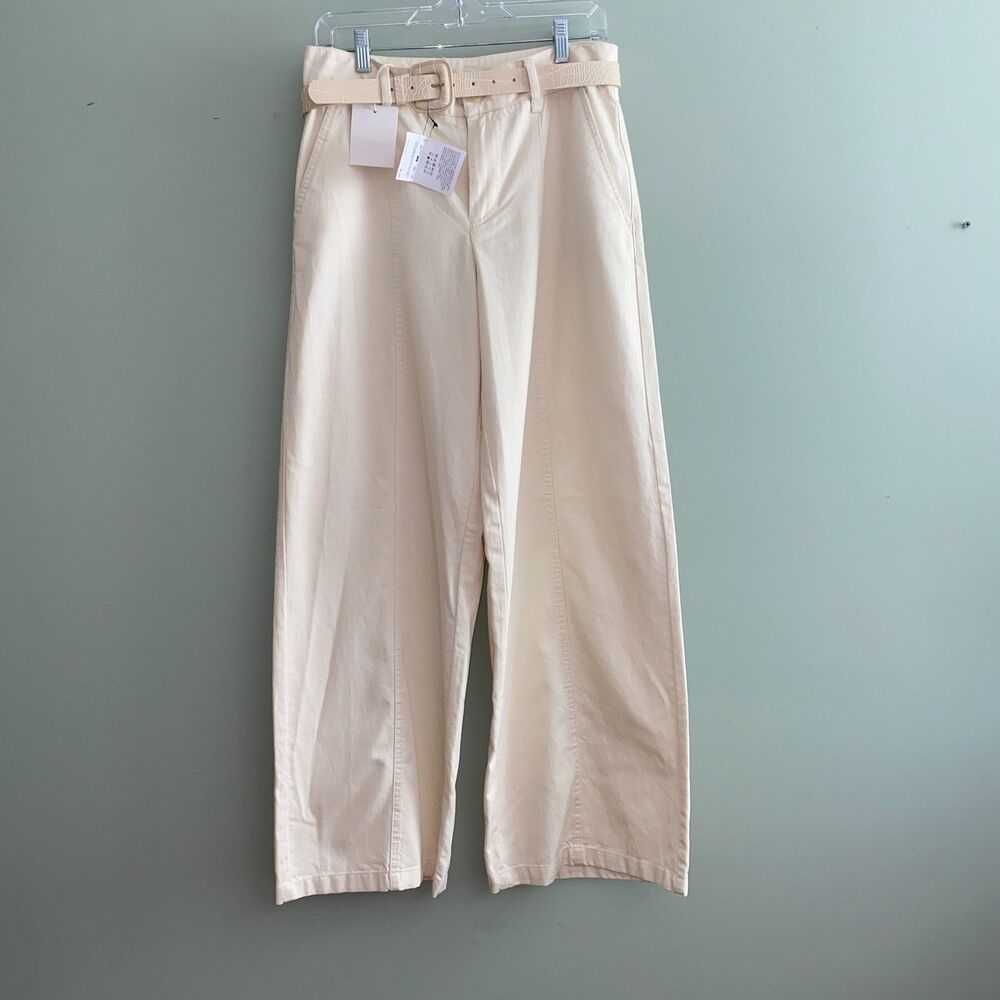 Zara High Waist Wide Barrel Leg Pants with Belt Womens Medium Tan Sand Safari